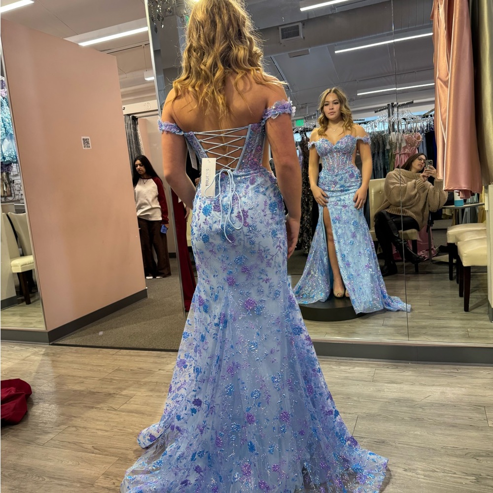 Strapless Off-Shoulder Lavender Floral Evening Gown